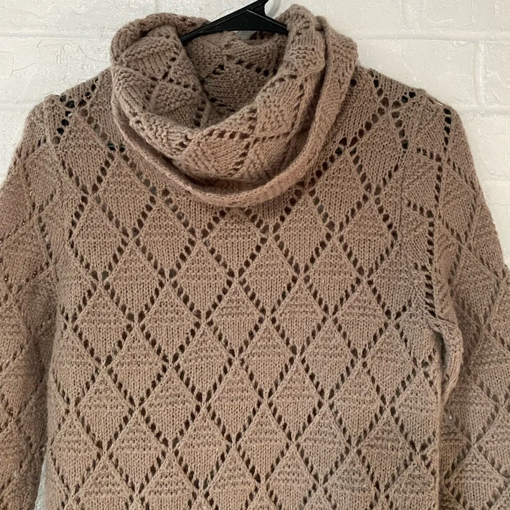 Old Navy Vintage 2000s Tan Wool Blend Open Knit Cowl Neck Top